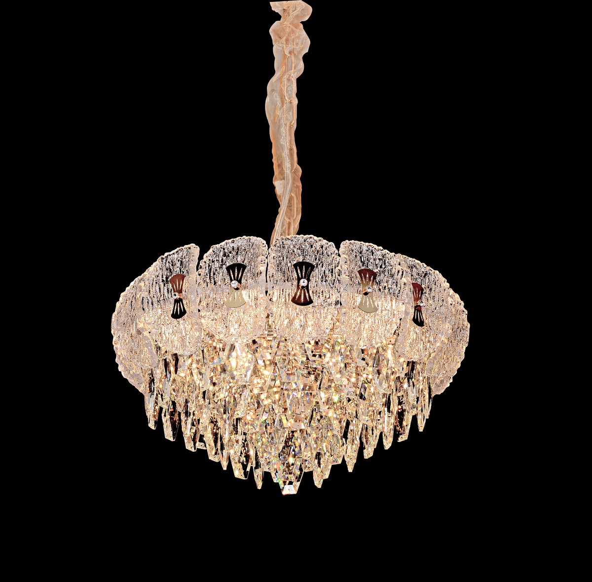 Candelabru Cristal DONNO Eleganza, 9xE14, Inaltime Reglabila, Metal si Cristal, Auriu