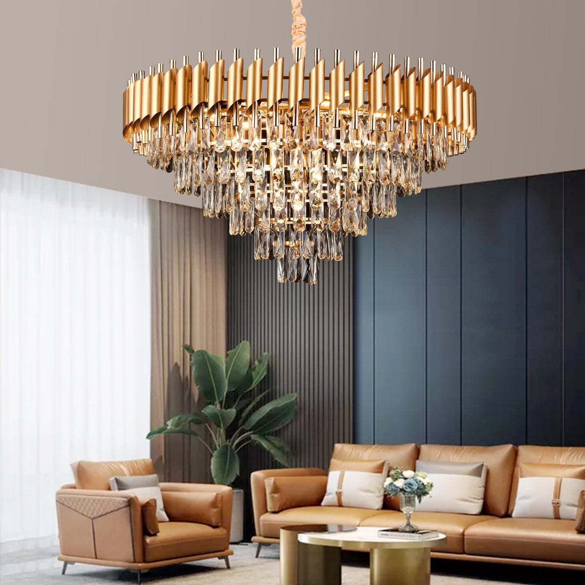 Candelabru Cristal VERSAILLES Supremo, CC900/800GD, 12xE14, Diametru 80cm, Auriu Lucios, Inaltime Reglabila, Metal si Cristal