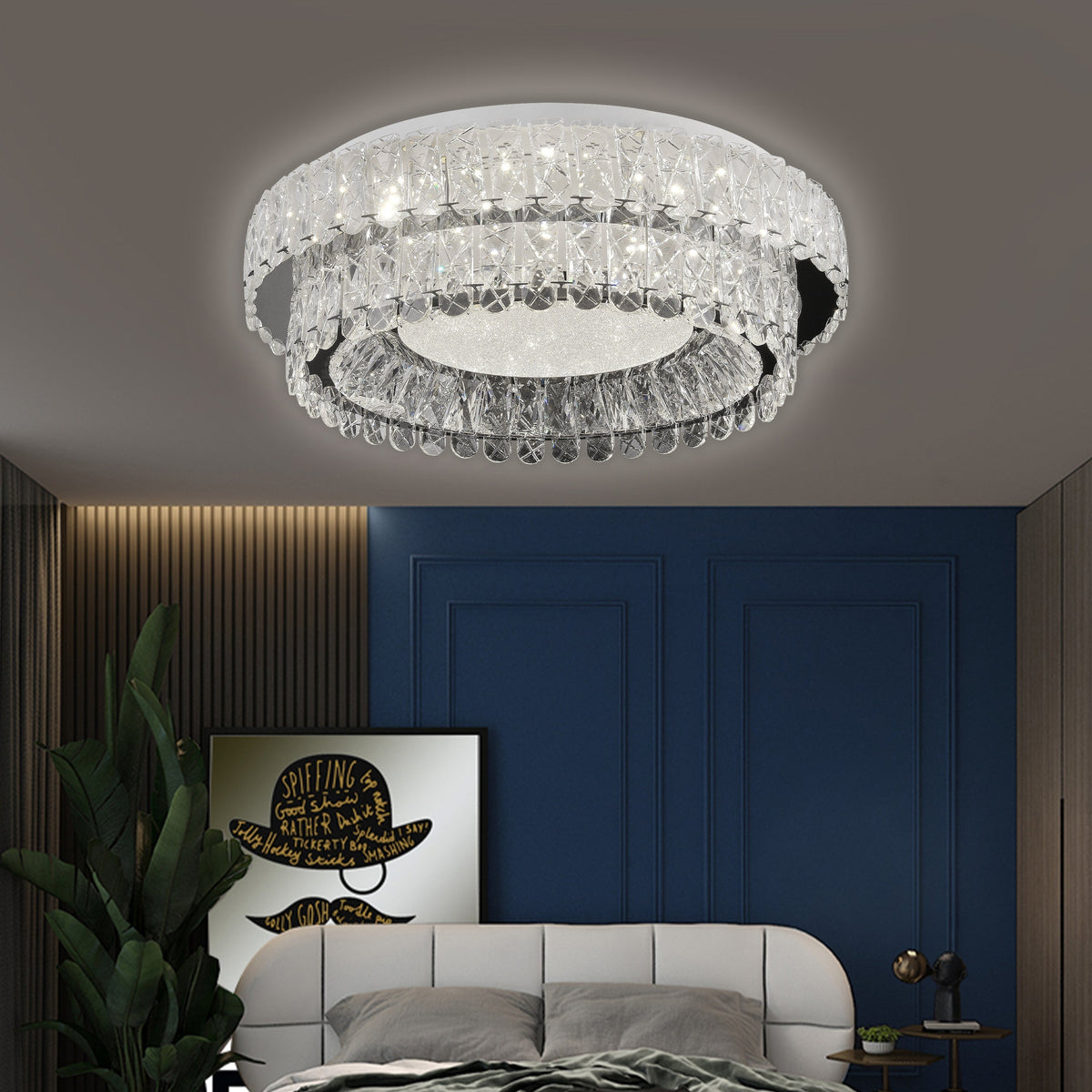 Lustra LED cu Telecomanda, LLC153/500CH, Cristal si Metal, 59W, 1 Cerc, Dimabila, Inaltime Reglabila, Lumina Rece/Calda/Neutra, Iluminat Luxos