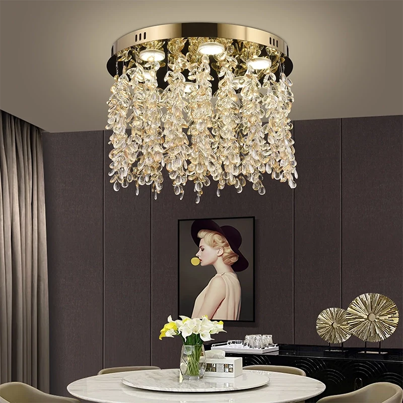 Candelabru LED Cristal LLC213/400GD Rotund, 22W, Lumina Rece/Calda/Neutra, Cristal, Auriu
