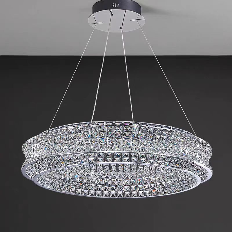 Lustra LED cu Telecomanda, LLC160/500CH, Cristal si Metal, 54W, 1 Cerc, Dimabila, Inaltime Reglabila, Lumina Rece/Calda/Neutra, Iluminat Luxos