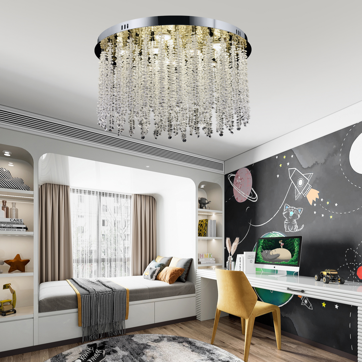Candelabru LED Cristal LLC215/550WH Rotund, 29W, Lumina Rece/Calda/Neutra, Cristal, Auriu