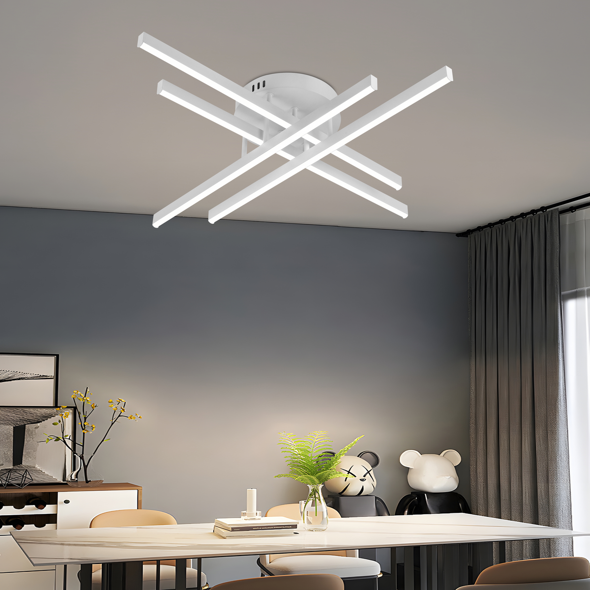 Lustra LED cu Telecomanda GIO, 54W, 4 Elemente, Lumina Rece/Clada/Neutra, Dimabila, Alb