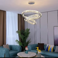 Lustra LED cu telecomanda LLC130/3CH, Cristal si Metal, 119W, 3 Cercuri, Dimabila, Inaltime Reglabila, Lumina Rece/Calda/Neutra, Iluminat Luxos