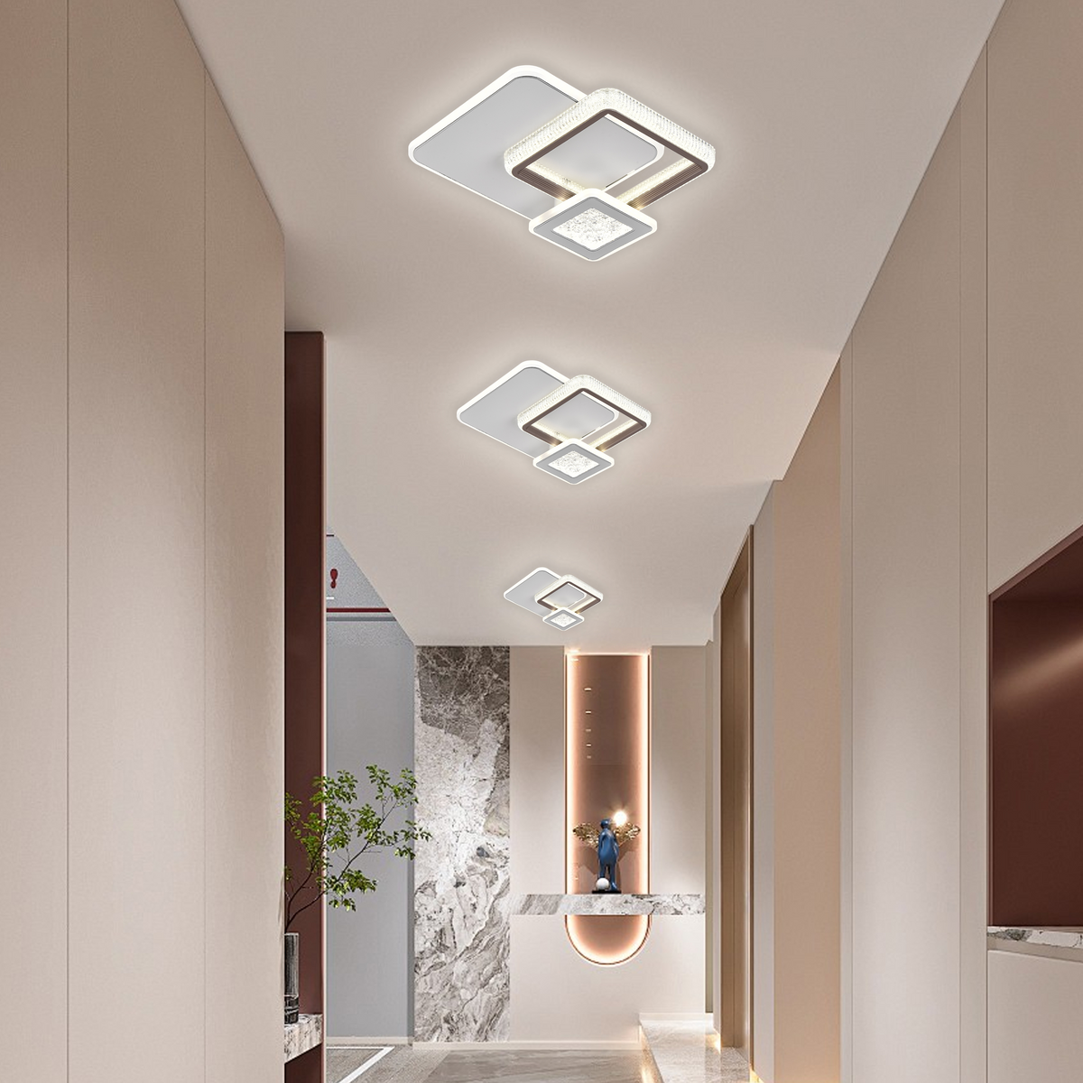 Lustra LED NYXORA 51W, 3 Patrate, lumina Rece/Calda/Neutra, Alb