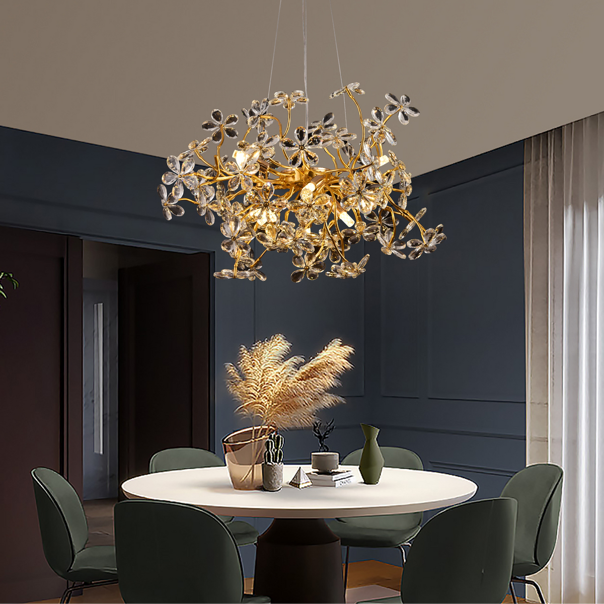 Candelabru Cristal AURAFLOR Magno, 9x G9, Crom si Cristale, 55cm, Inaltime Reglabila