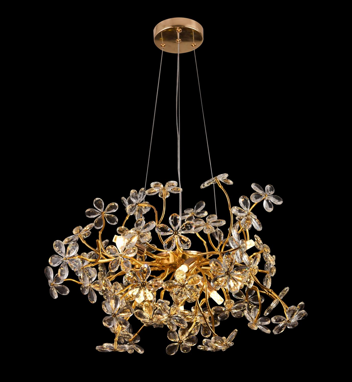Candelabru Cristal AURAFLOR Regalis, 12xG9, Crom si Cristale, D75cm, Inaltime Reglabila