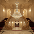 Candelabru Cristal GRAND 87xE14, D138 cm, Auriu, Inaltime Reglabila, Metal si Cristal