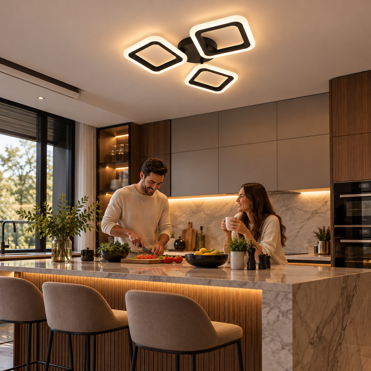 Lustra LED PULSARIS 40W, 3 Patrate, lumina Rece/Calda/Neutra, Negru