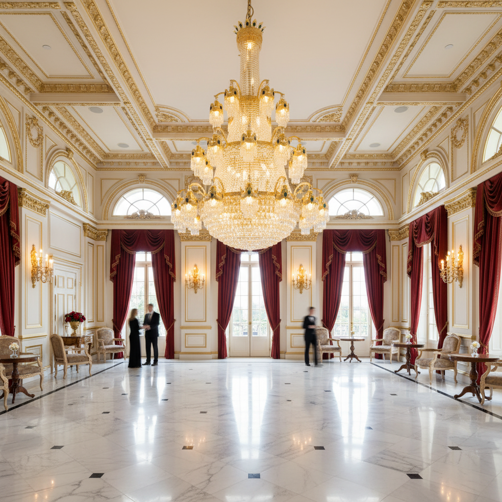 Candelabru Cristal, 61xE14, Diametru 150cm, Inaltime 200cm, Auriu Lucios, Inaltime Reglabila, Design Elegant