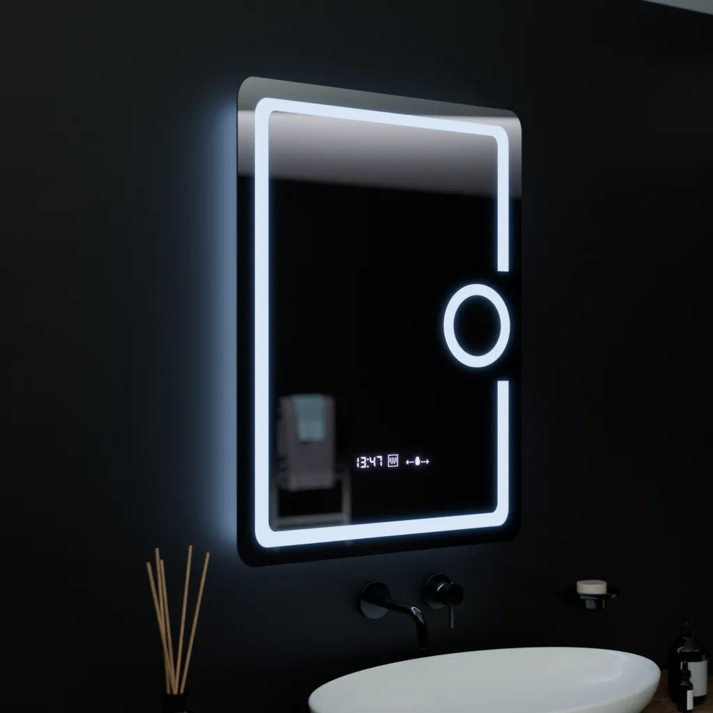 Oglinda LED Rectangulara, 60x80cm, Eclat MotionGlow Marcello, Ceas & Termometru, Sistem Dezaburire, Lupa Cosmetica, Dimabila, imaginea 5
