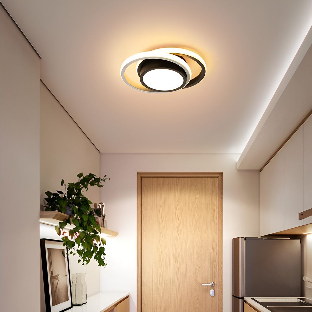 Lustra LED VERTEX FUSION 21W, 2 Cercuri, Rame Metalice, lumina Rece/Calda/Neutra, Alb/Negru