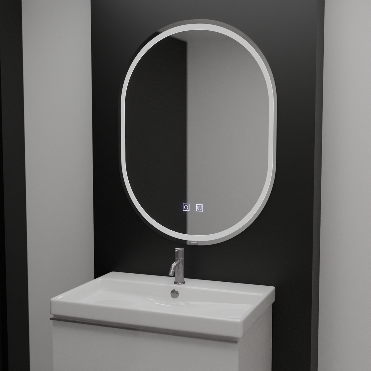 Oglinda LED Ovala, 50x100cm, Velara Touch, Sistem Dezaburire, Dimabila E06S/50X100