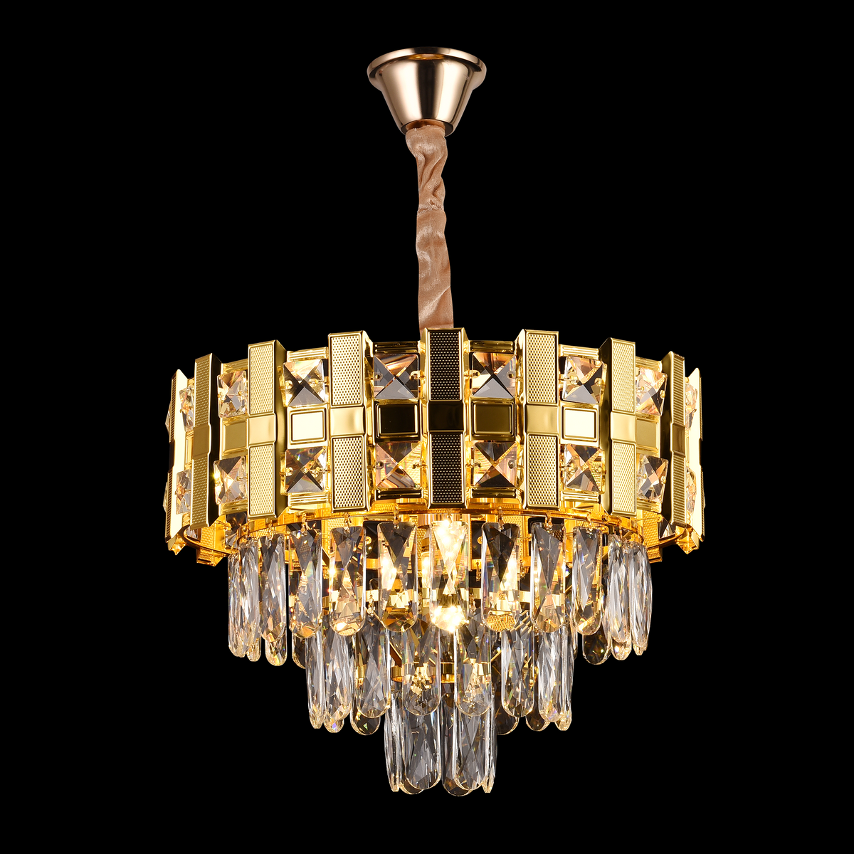 Candelabru Cristal BRAN Nobile 5xE14, Diametru 40cm, Auriu Lucios, Inaltime Reglabila