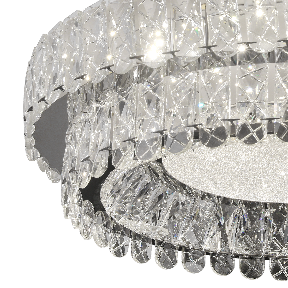 Lustra LED cu Telecomanda, LLC153/500CH, Cristal si Metal, 59W, 1 Cerc, Dimabila, Inaltime Reglabila, Lumina Rece/Calda/Neutra, Iluminat Luxos