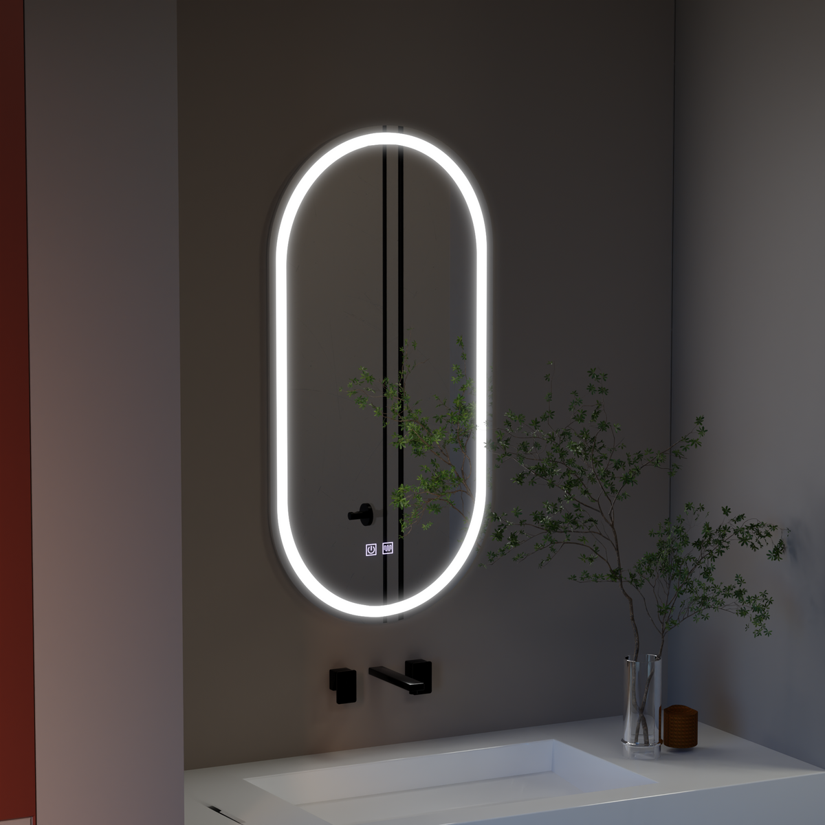 Oglinda LED Ovala, 50x100cm, Velara Touch, Sistem Dezaburire, Dimabila E06S/50X100