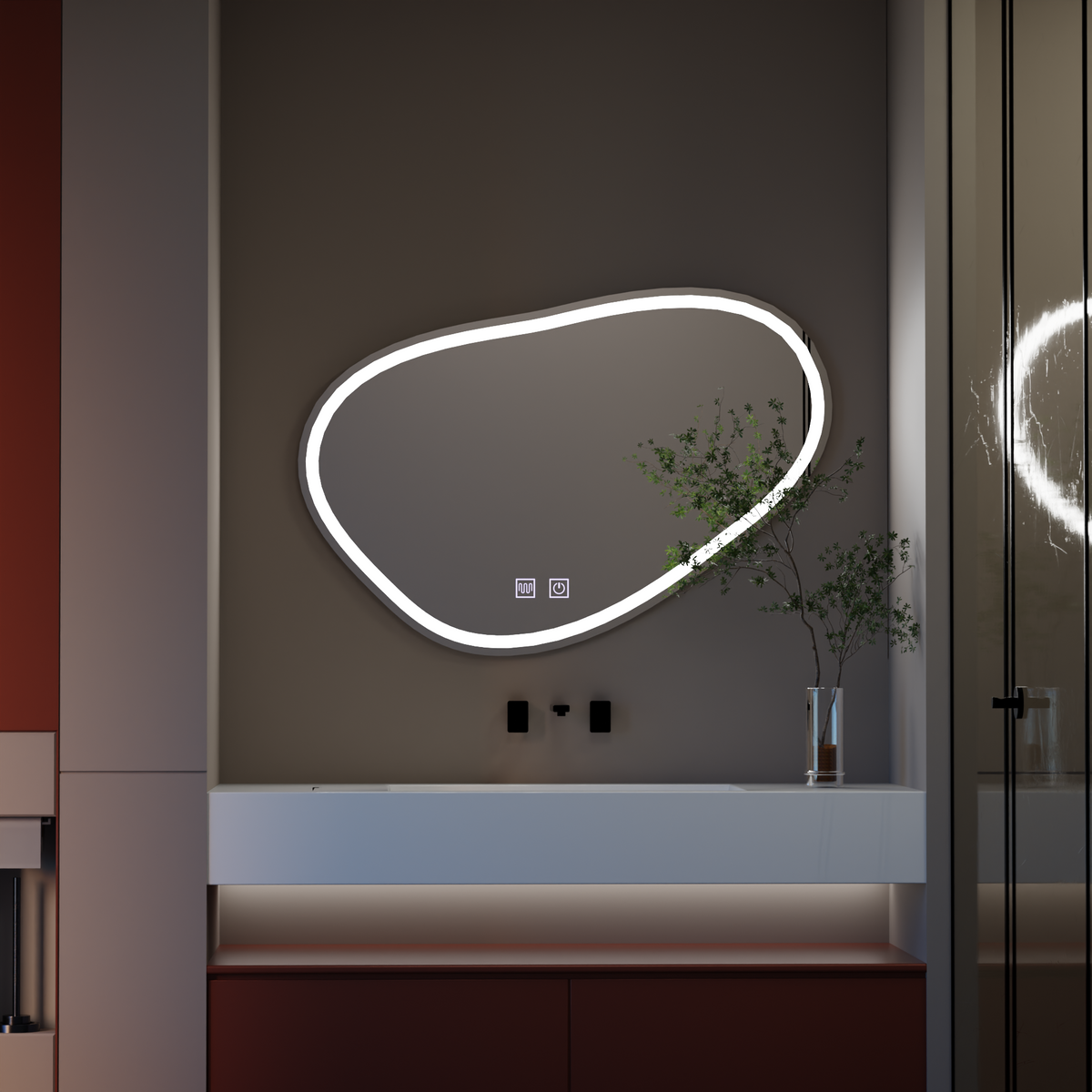 Oglinda LED Touch Quassare, Sistem Dezaburire 90x65 cm, imaginea 1