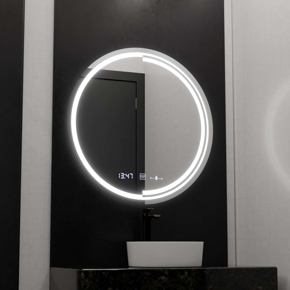 Oglinda LED Rotunda, 60cm, Senzor MotionGlow Consuel Marcello, Sistem Dezaburire, Ceas & Termometru, Dimabila, imaginea 1