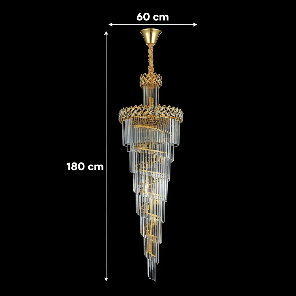 Candelabru Cristal CC800/700X2100GD, 33xE14, Diametru 70cm, Inaltime 210cm, Auriu Lucios, Inaltime Reglabila, Design Elegant