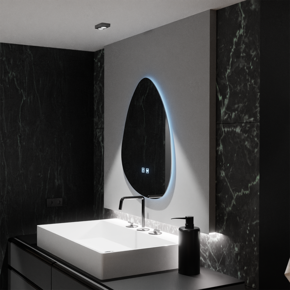 Oglinda LED Organica 80x60cm, Fluido Touch, Sistem Dezaburire, Dimabila