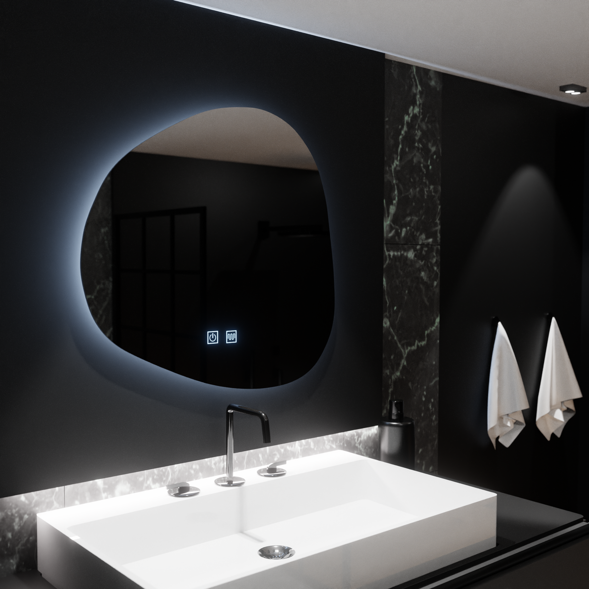 Oglinda LED Organica 60x60cm, Duna Touch, Sistem Dezaburire, Dimabila