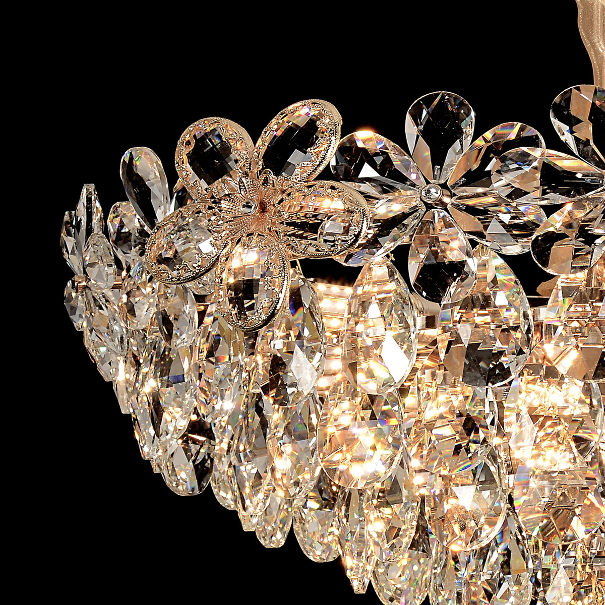 Candelabru Cristal Magno 11xE14, Diametru 60cm, Auriu Lucios, Inaltime Reglabila, Metal si Cristal