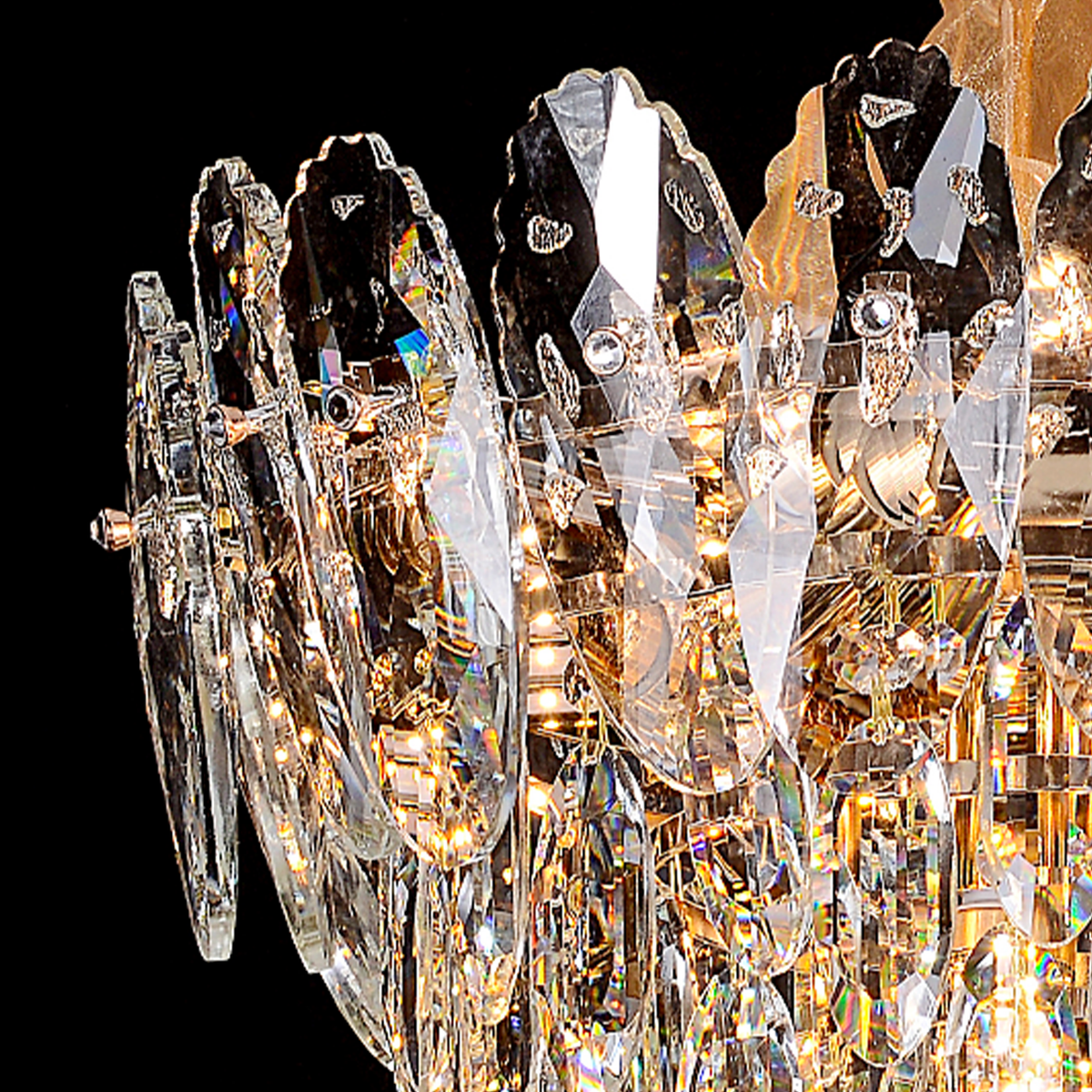 Candelabru Cristal, AURELIUS Nobile, 7xE14, Diametru 40cm, Auriu Lucios, Inaltime Reglabila, Metal si Cristal