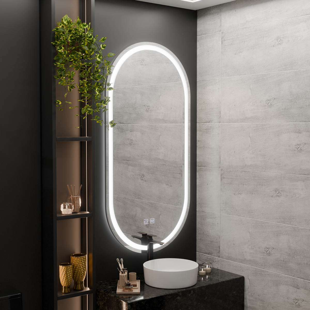 Oglinda LED Ovala, 50x100cm, Velara Touch, Sistem Dezaburire, Dimabila E14S/50X100