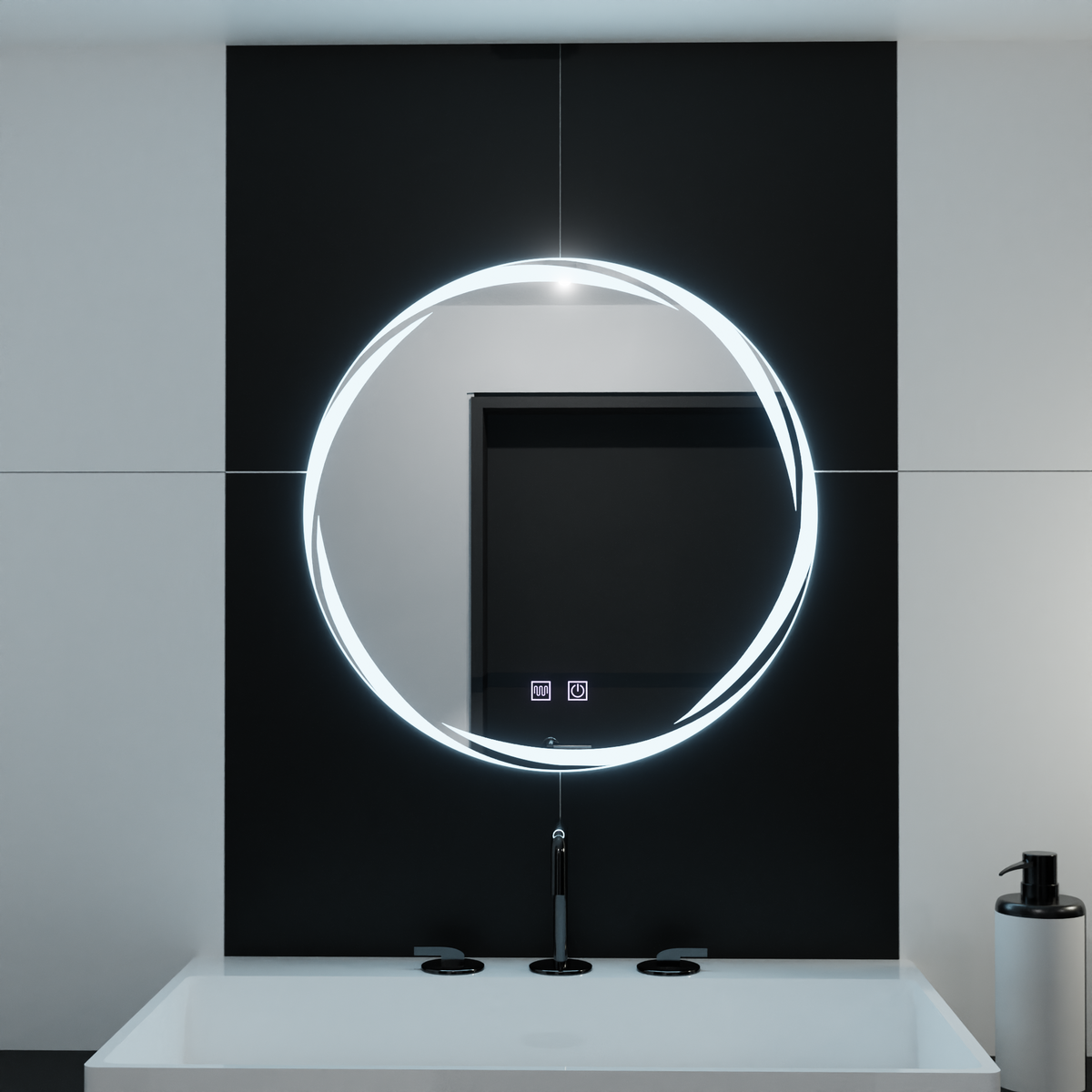 Oglinda LED Rotunda, 70cm, Zaffiro Touch, Sistem Dezaburire, Dimabila E38S/70X70