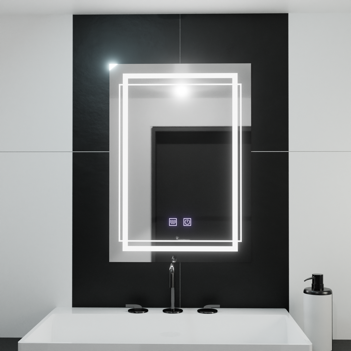 Oglinda LED Rectangulara, 60x80cm, KOVEN Touch, Lumina Rece, Sistem Dezaburire,Dimabila, imaginea 4