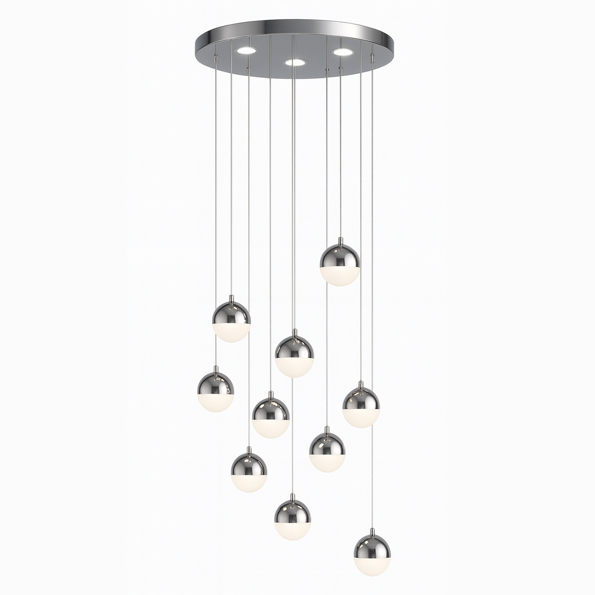 Lustra LED suspendata cu telecomanda JEREMIAS 132W, 10 Elemente, lumina Rece/Calda/Neutra, Dimabila, Argintiu