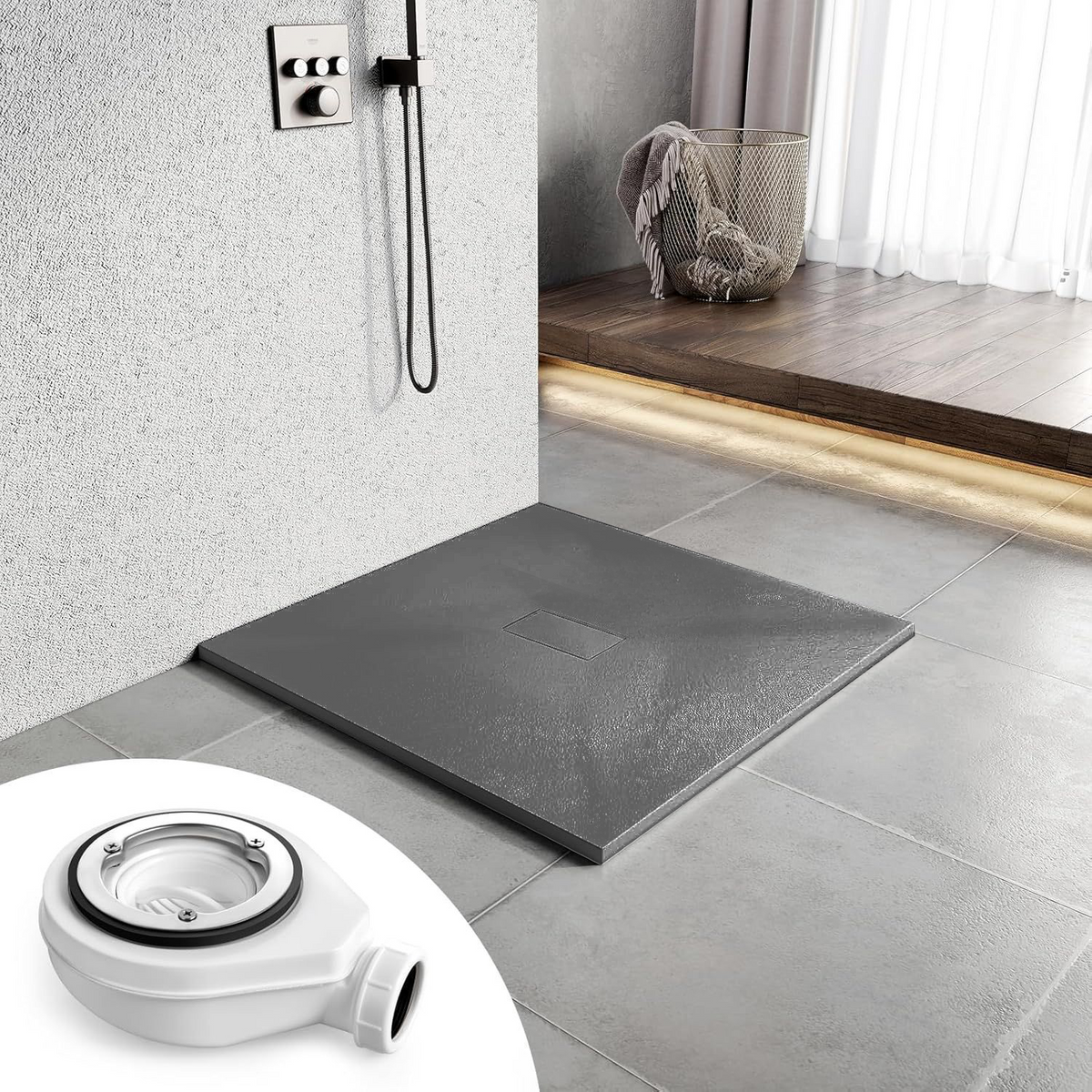 Cadita de dus patrata 90x90 cm, slim 3 cm, gri inchis