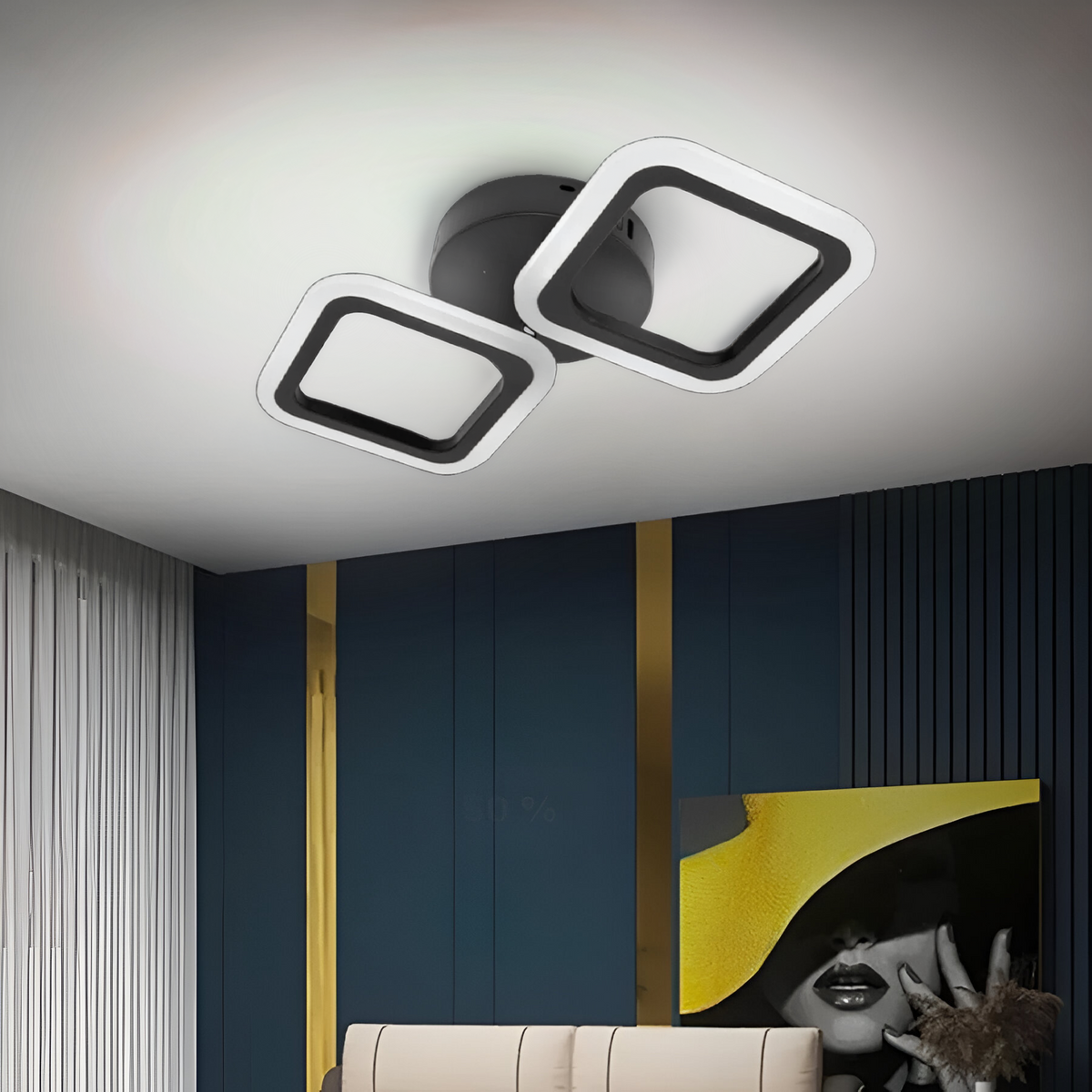 Lustra LED PULSARIS 27W, 2 Patrate, lumina Rece/Calda/Neutra, Negru, imaginea 1