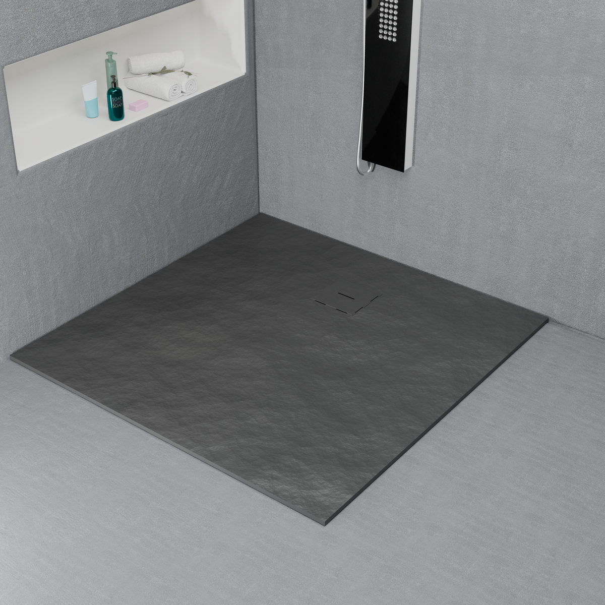 Cadita de dus patrata 90x90 cm, slim 3 cm, gri inchis