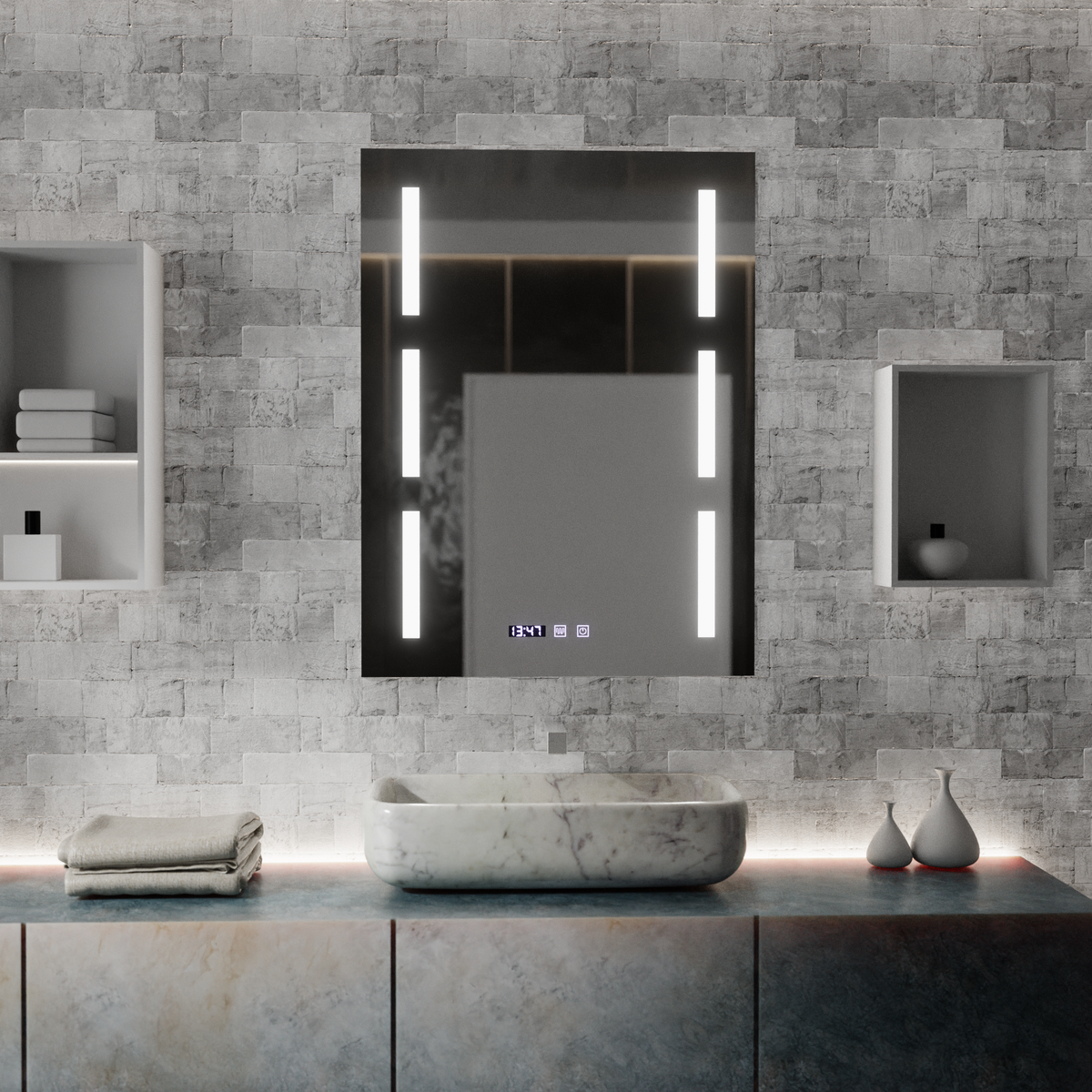 Oglinda LED Touch Erich S86/60X80 Sistem Dezaburire, Ceas si Temperatura 60x80 cm
