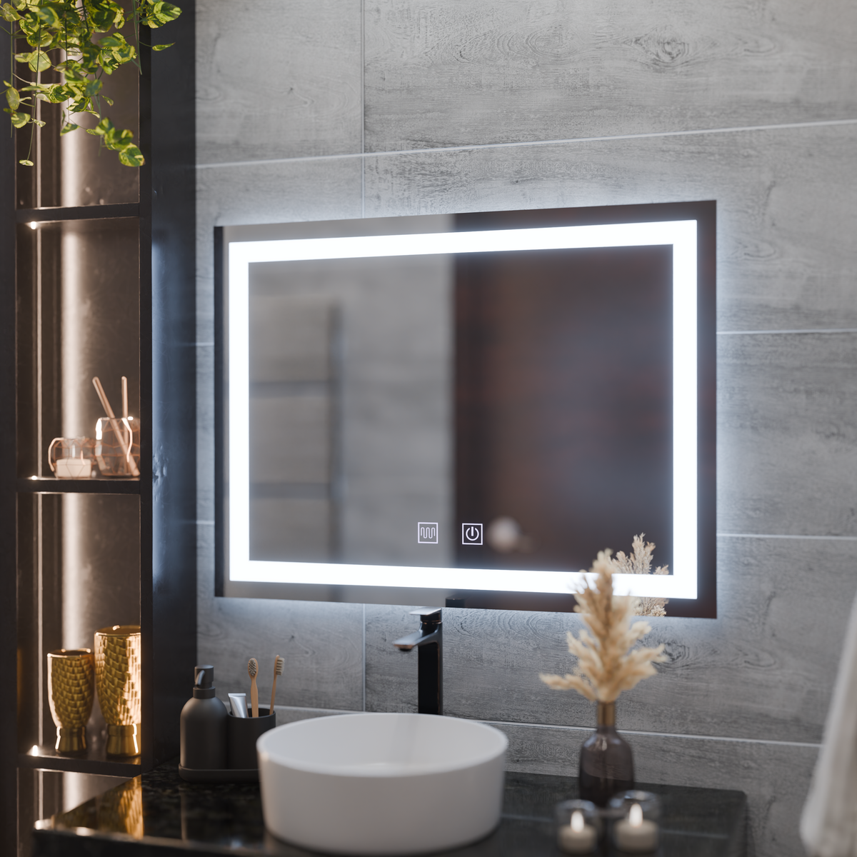 Oglinda LED Rectangulara, 80x60cm, RADIANTE Touch, Sistem Dezaburire, Dimabila