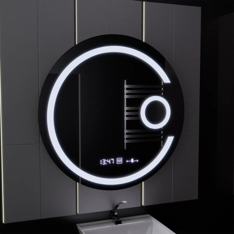 Oglinda LED Rotunda, 22W,  70cm, Visio MotionGlow Marcello, Sistem Dezaburire, Ceas & Termometru, Lupa Cosmetica, Dimabila, imaginea 3