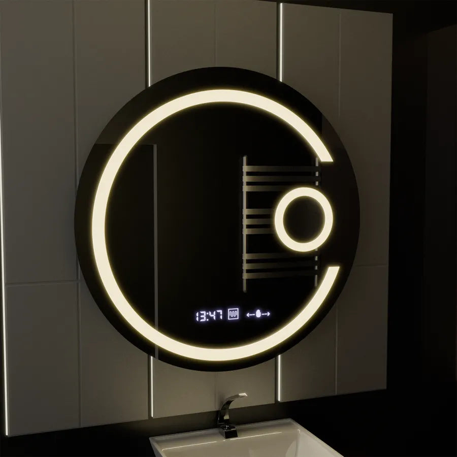 Oglinda LED Rotunda, 22W,  70cm, Visio MotionGlow Marcello, Sistem Dezaburire, Ceas & Termometru, Lupa Cosmetica, Dimabila, imaginea 5