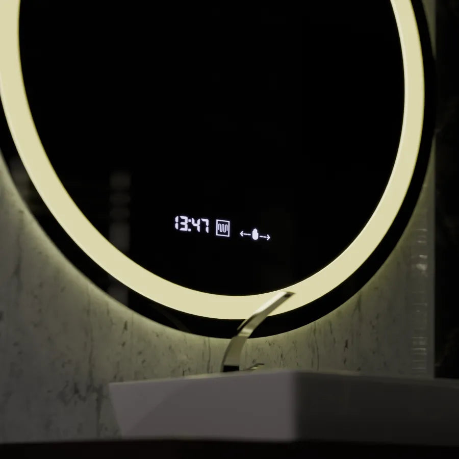 Oglinda LED Rotunda, 100cm, Celeste MotionGlow Marcello, Sistem Dezaburire, Ceas & Termometru, Dimabila