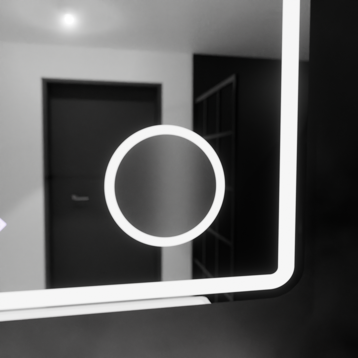 Oglinda LED Rectangulara, 80x60cm, Riflesso MotionGlow Marcello, Sistem Dezaburire, Ceas & Termometru, Lupa Cosmetica, Dimabila
