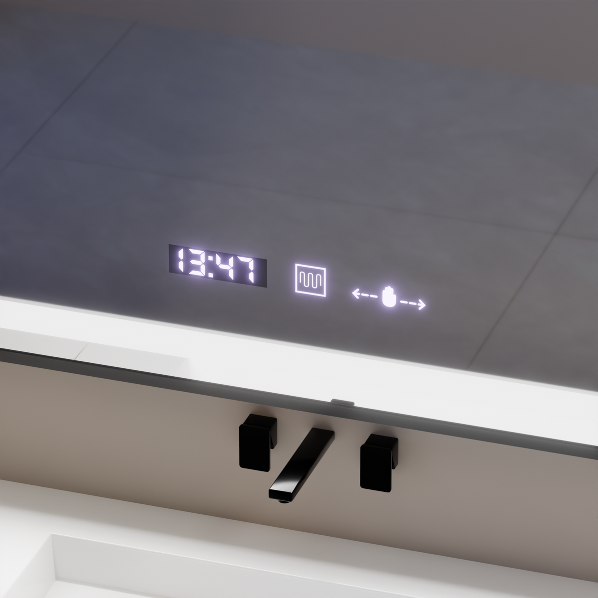 Oglinda LED Rectangulara, 80x60cm, Verite Majeste Noir Motion Glow Marcello, Sistem Dezaburire, Ceas & Termometru, Dimabila