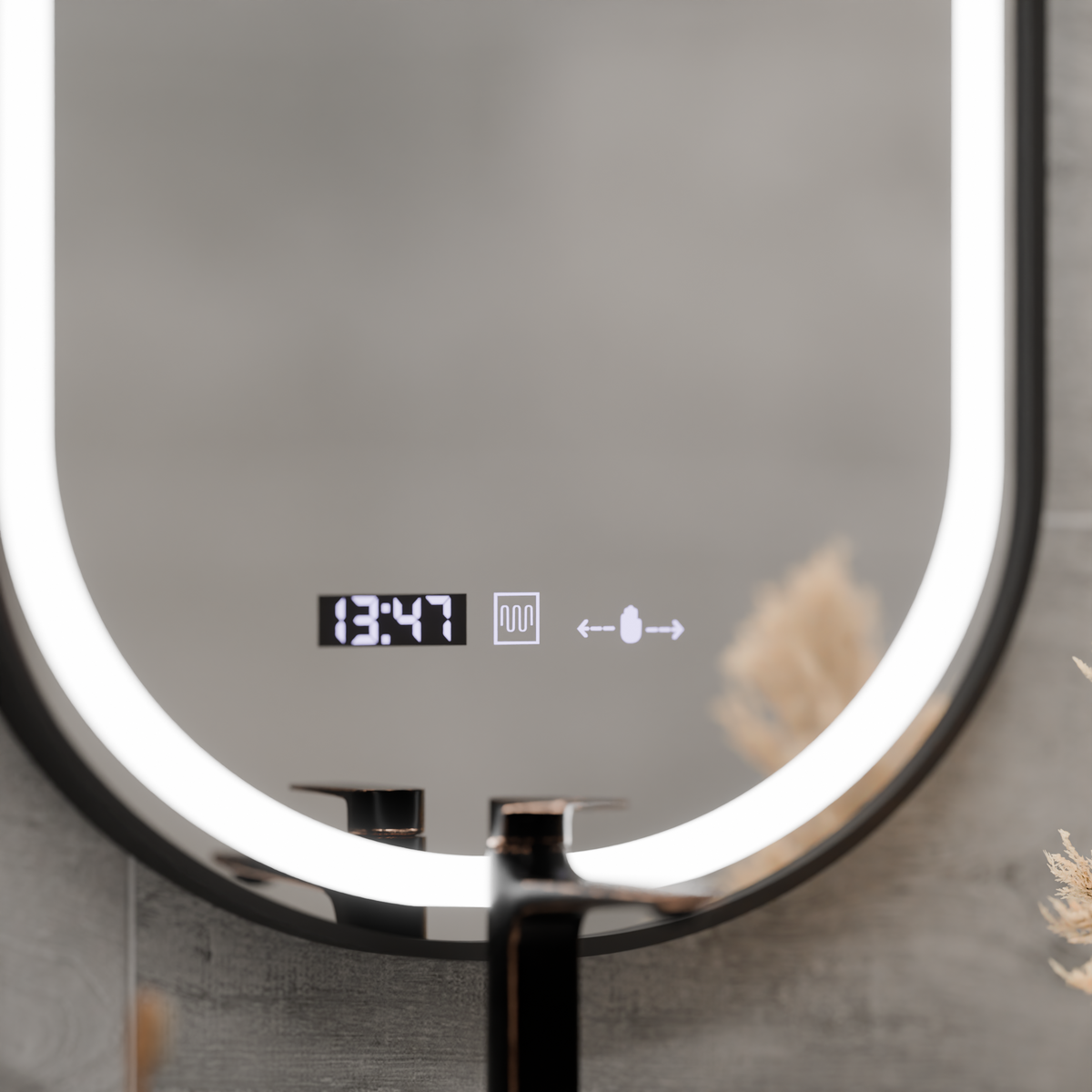 Helmut Touch LED Mirror, Defog System, Clock and Temperature 45x90 cm, Black Frame, Brushed, AT1CT-IM1P-OG1D-S15/45X90,