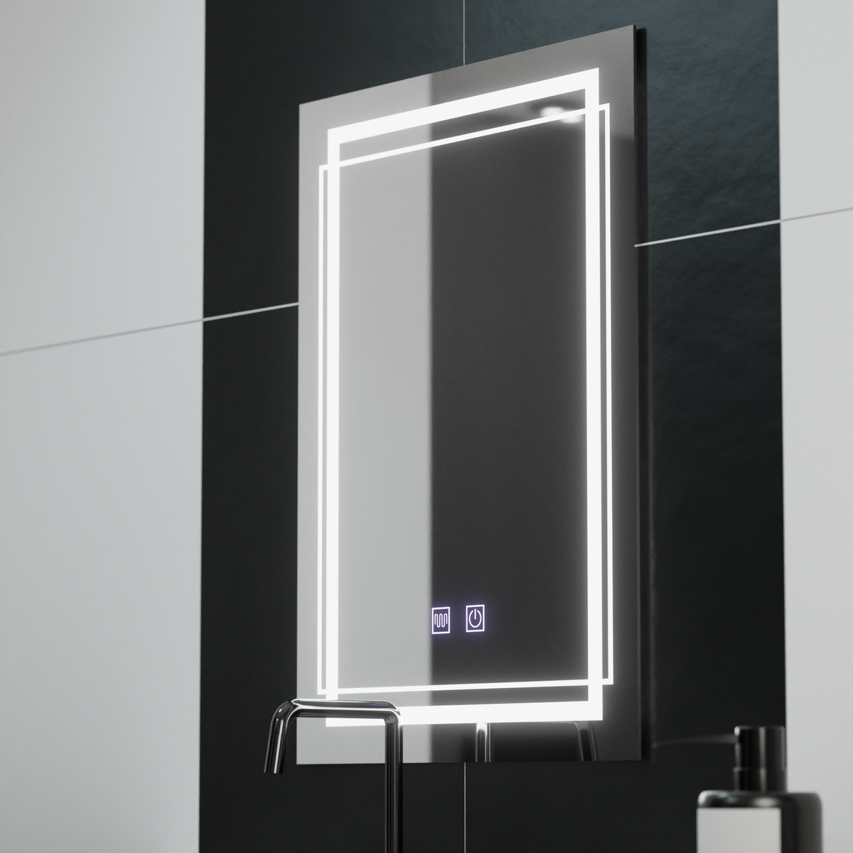 Oglinda LED Rectangulara, 60x80cm, KOVEN Touch, Lumina Rece, Sistem Dezaburire,Dimabila, imaginea 1