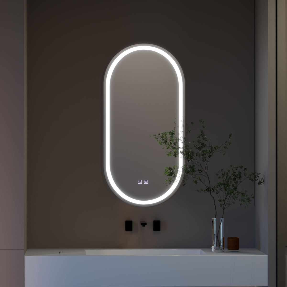 Oglinda LED Ovala, 50x100cm, Velara Touch, Sistem Dezaburire, Dimabila E06S/50X100