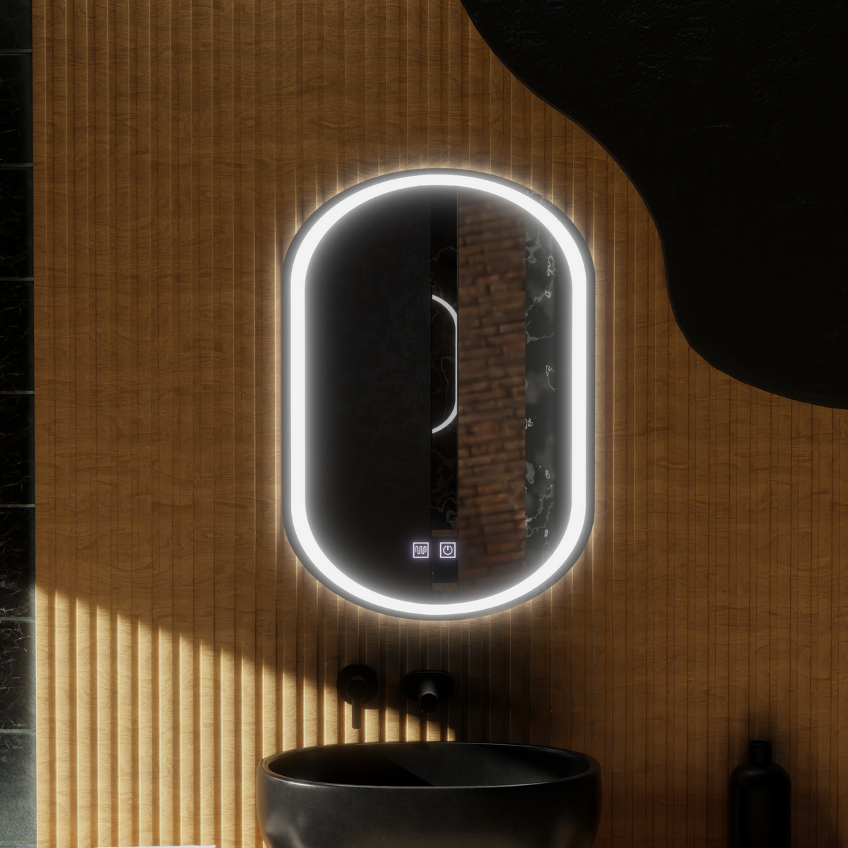 Oglinda LED Ovala, 45x65cm, Velara Touch, Sistem Dezaburire, Dimabila, imaginea 6