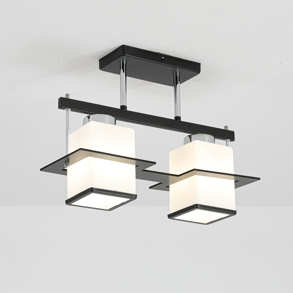 Lustra Clasica Aramis cu Lemn Abajur Patrat 2X E27 Gri Negru, imaginea 4