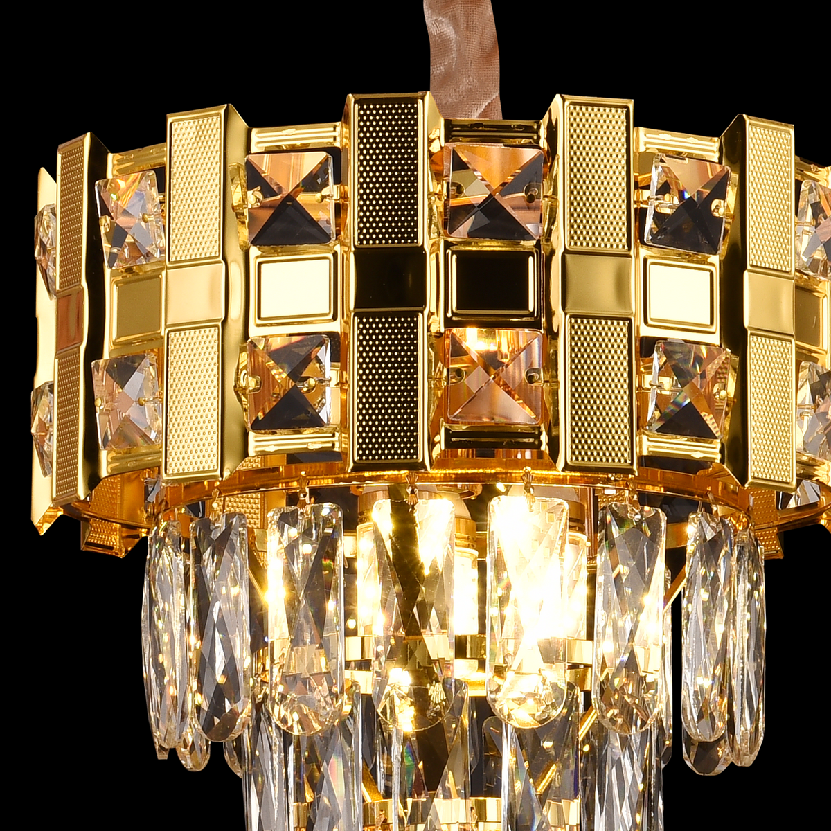 Candelabru Cristal BRAN Petito 3xE14, Diametru 30cm, Auriu Lucios, Inaltime Reglabila