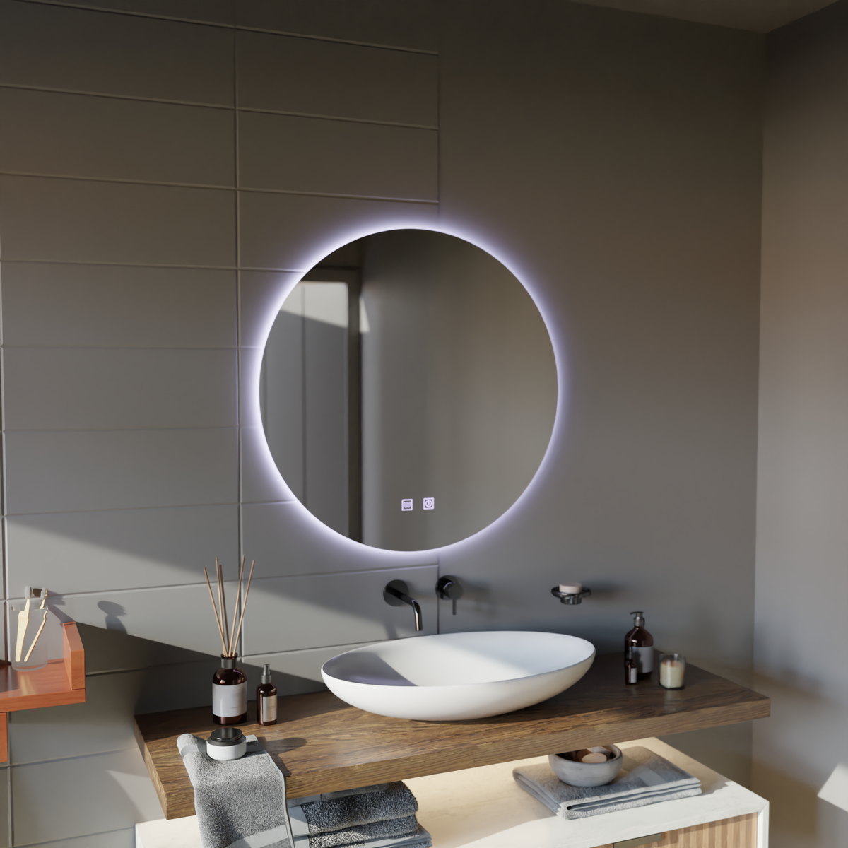 Oglinda LED Rotunda, 70cm, Isolda, Touch, Sistem Dezaburire, imaginea 6