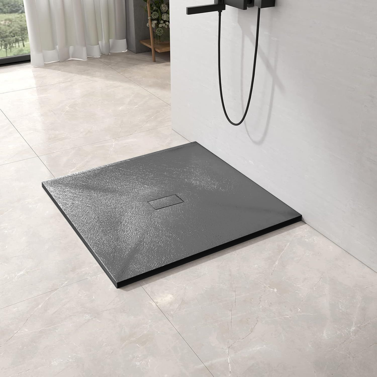 Cadita de dus patrata 90x90 cm, slim 3 cm, gri inchis