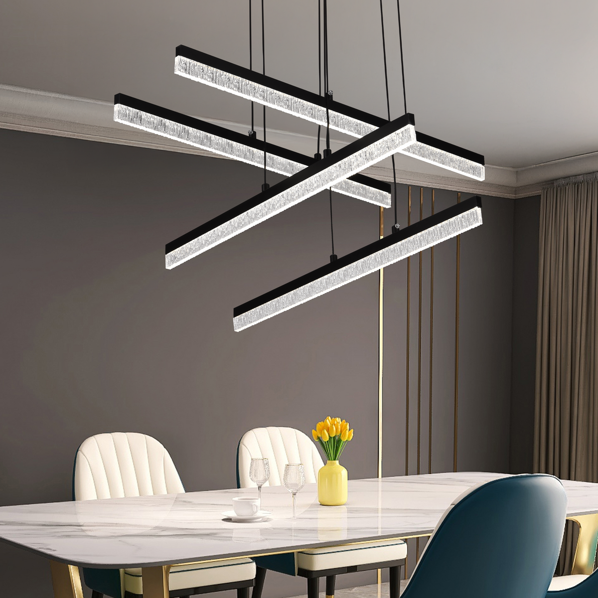 Lustra LED Suspendata cu Telecomanda STRATA, 4 elemente, 54W, Lumina 3000/4000/6000K, Negru, Inaltime Reglabila